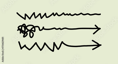 Three hand drawn arrows showing different paths and directions