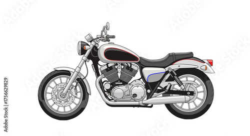 Vector  illustration of a detailed motorcycle with a silver frame and black seat isolated on white background