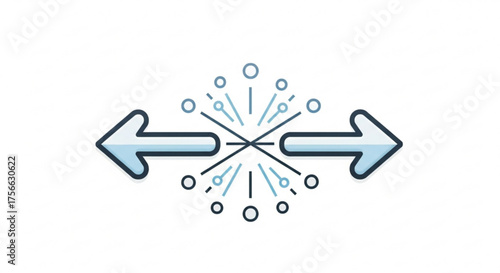 Two opposite arrows with data connection, concept of exchange, transfer, direction, communication, and information flow