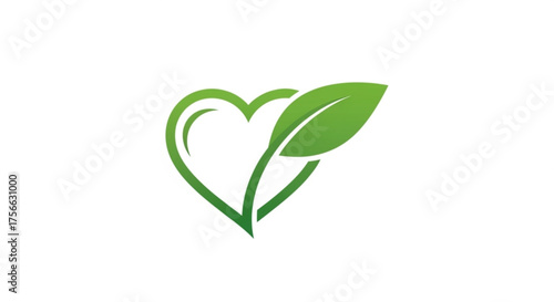 Green heart shape with a leaf, representing natural health, organic products, and ecofriendly practices for a sustainable lifestyle