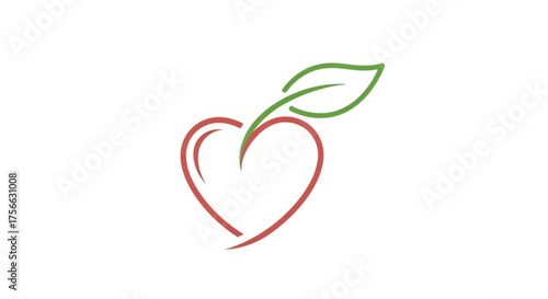 Red heart shape with a green leaf, symbolizing love for nature, healthy living, and organic food choices for a balanced lifestyle
