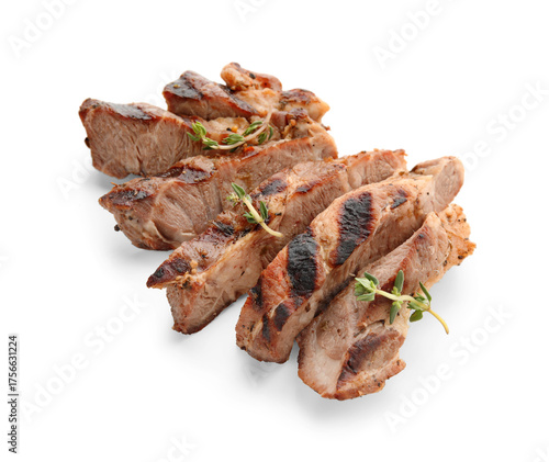 Cut grilled steak with thym...