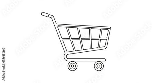 Illustration of a shopping cart, representing retail, ecommerce, and consumerism in a simple and modern design