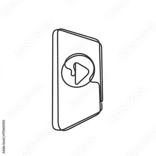 continuous line drawing phone with play button icon doodle