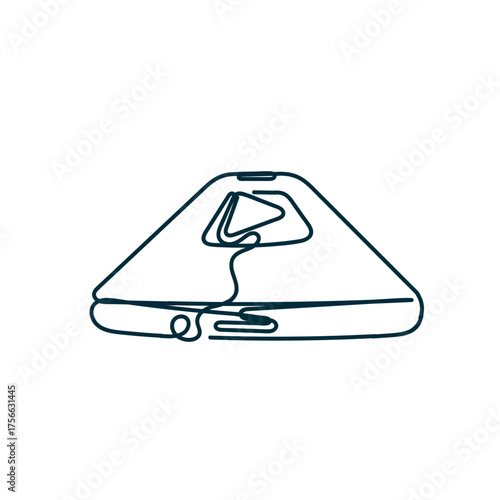 continuous line drawing phone with play button icon doodle