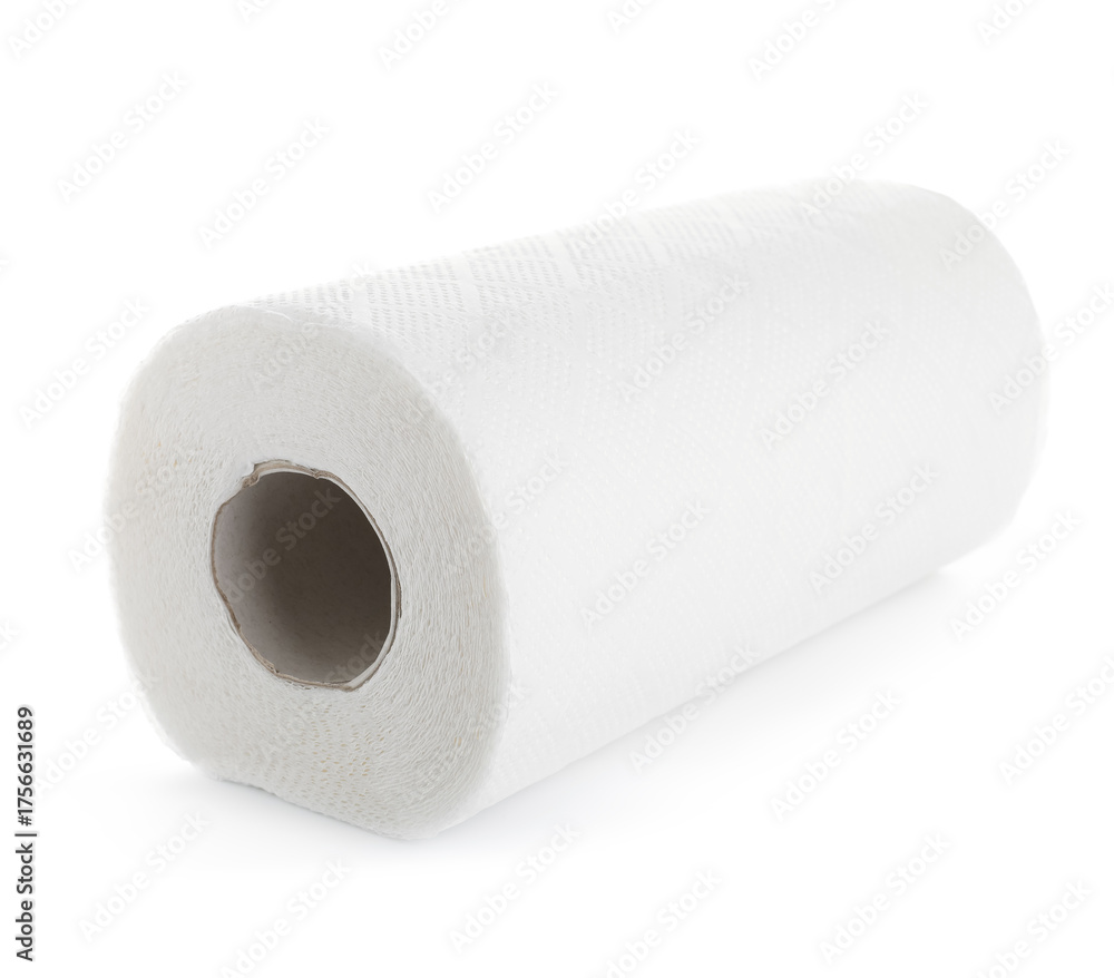 Fototapeta premium Roll of paper towels on white background