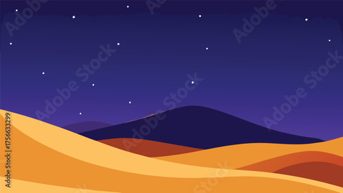 Starry Desert Night Landscape with Moon and Dunes