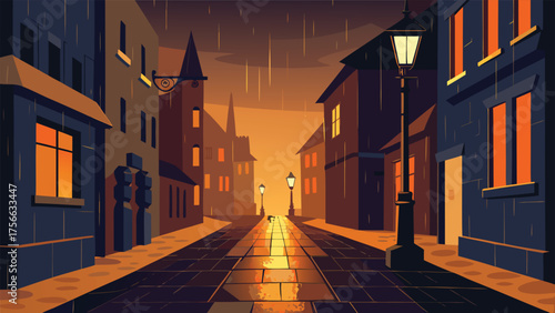 Ancient European city architecture featuring a narrow, medieval street with old stone houses and night light in Tallinn, Estonia and Stockholm