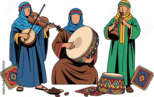 Amazigh musicians celebrating Yennayer with traditional music and instruments