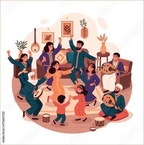 Family Celebration with Music and Dance in Cozy Room