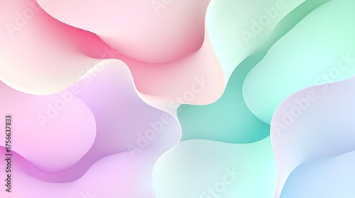 Pastel fluid shapes create a soft, abstract background design.