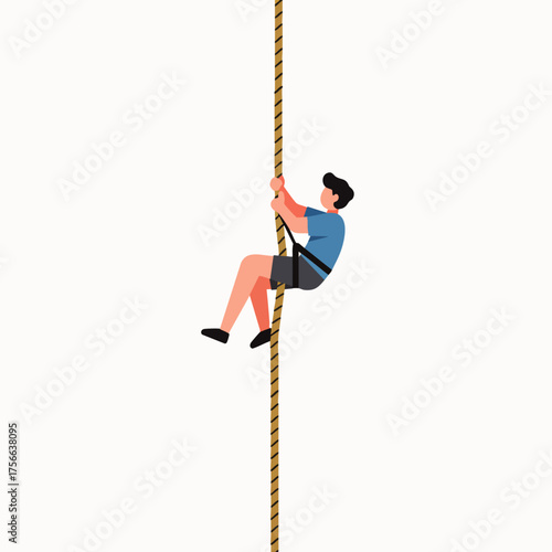 A determined individual ascends a climbing rope, showcasing strength, determination, and the pursuit of reaching new heights in a challenging endeavor.
