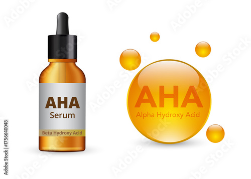 Amber glass dropper bottle with AHA face serum or solution stock Illustration.