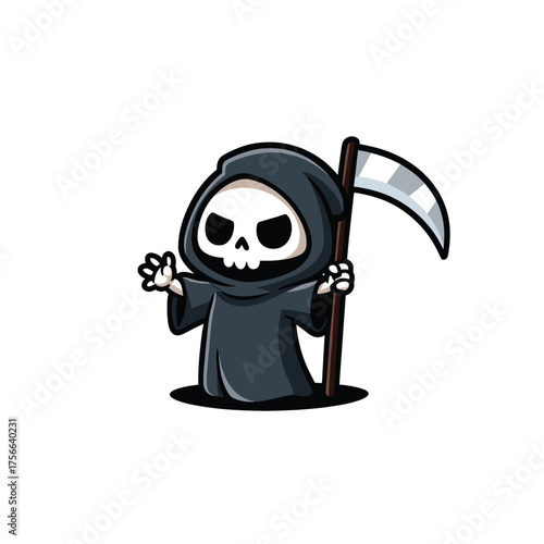Funny Grim Reaper Cartoon with Text 'Spoiler It All Ends' – Dark Humor Illustration