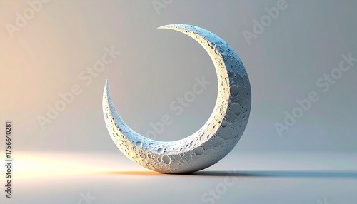 Crescent moon symbol with intricate designs on a gray background.