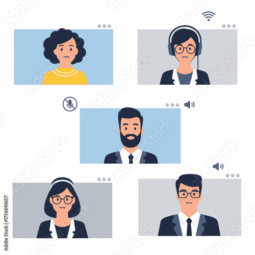 Diverse group of professionals participating in a video conference call.