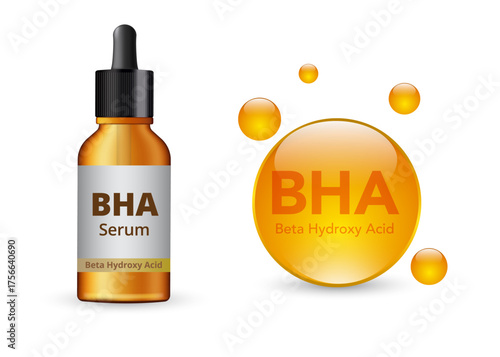 Amber glass dropper bottle with BHA face serum or solution stock illustration.