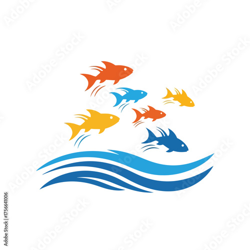 School of Fish Jumping Over Waves.