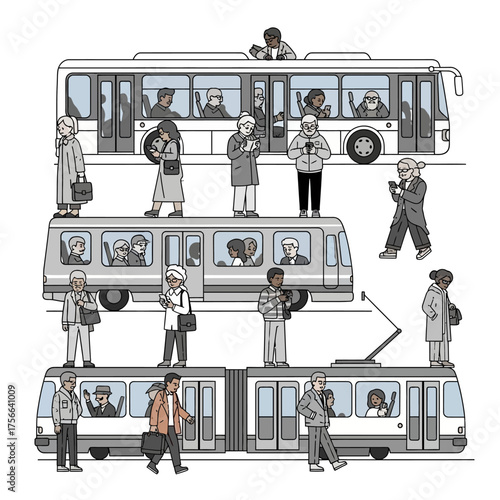 People using smartphones on public transport.