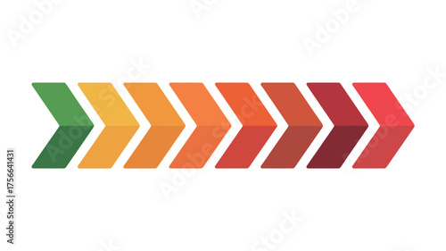 A horizontal progression of chevrons transitioning from green to red on a clean white background, Transparency, vector, Illustration, Artwork