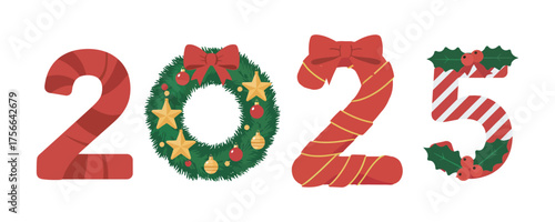Festive Christmas themed number design for the New Year 2025 celebration