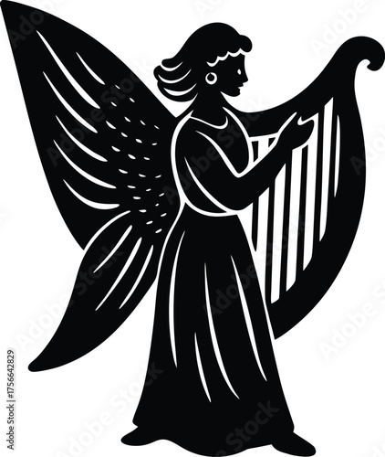 Beautiful fantasy illustration of an angel woman with wings holding a heart, a symbol of love and religion