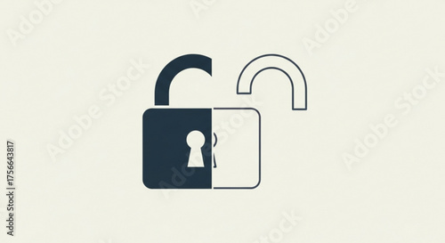 A padlock icon split in half, one side locked and the other unlocked, symbolizing security, access, and control