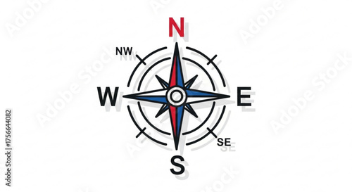 A detailed compass rose illustration, showing cardinal and ordinal directions for navigation and orientation purposes