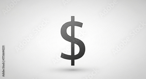 A gray dollar sign symbol with a gradient effect, casting a soft shadow on a clean, bright
