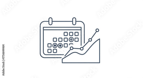 Calendar with a graph showing an upward trend, representing time management, planning, and progress tracking in business