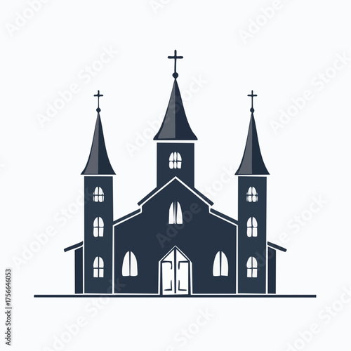 Stylized Church Silhouette with Three Towers and Crosses.