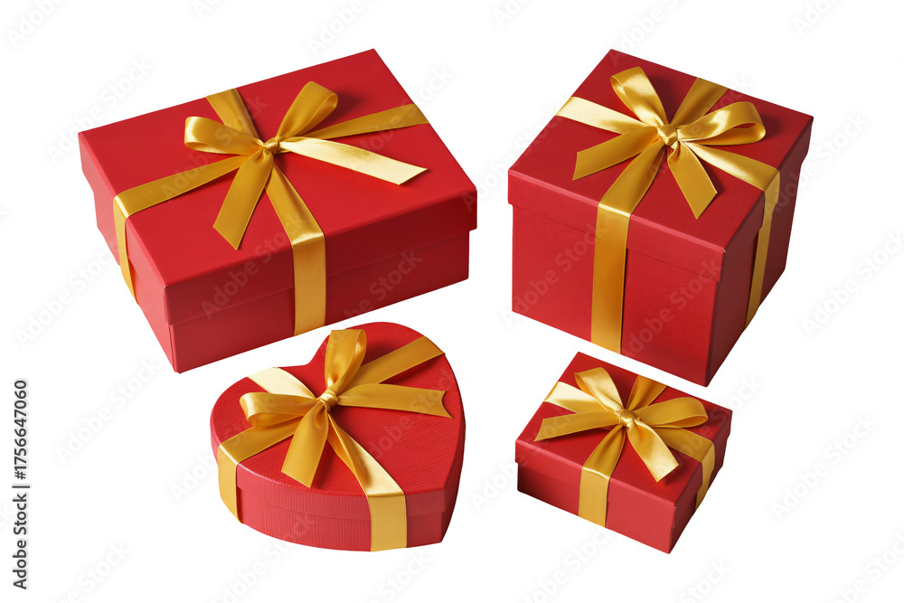 Obraz premium Elegant red gift boxes with gold ribbon for Valentine's Day sales