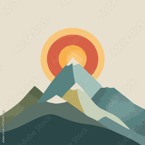 Sunrise vector mountain landscape