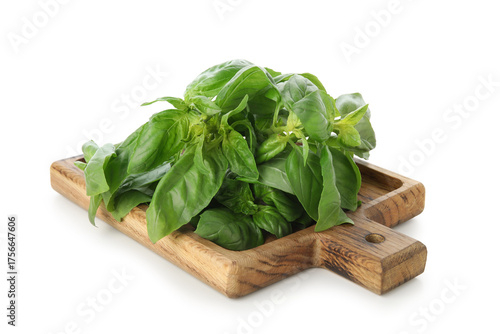 Fresh green basil leaves on...