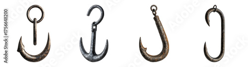 Various Types of Fishing Hooks for Anglers and Outdoor Enthusiasts, PNG bundle collection, Isolated on Transparent Background