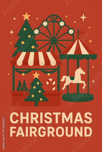 Christmas fairground with Ferris wheel and carousel