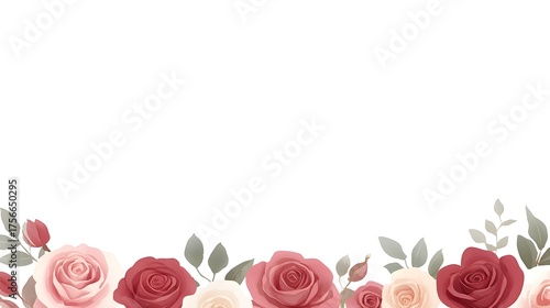 Fototapeta Naklejka Na Ścianę i Meble -  Delicate rose floral border frames white space for text.