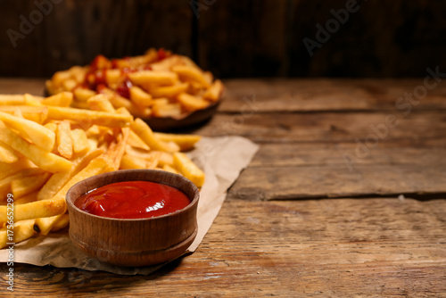 Tasty french fries and bowl...