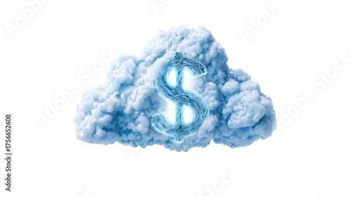 Cloud with Dollar Symbol Representing Cloud Finance on white background