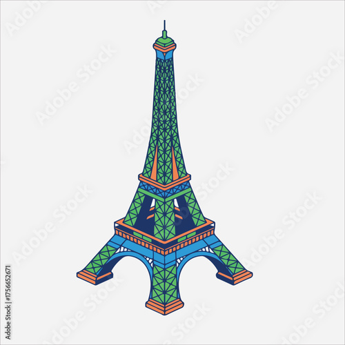 Colorful Isometric Illustration of the Iconic Eiffel Tower in Paris.