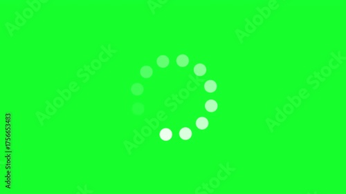 An animated icon of a rotating loading circle with white dotted progress on a green background.