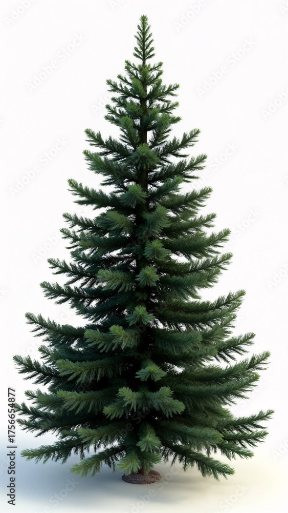 Fototapeta premium A 3D rendering of a small evergreen tree on a white background.