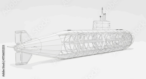 Wireframe model of a submarine in 3D design  