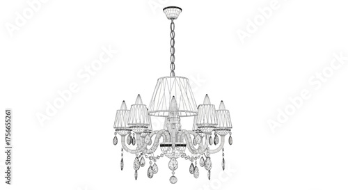 Elegant chandelier with glass shades and decorative crystals  