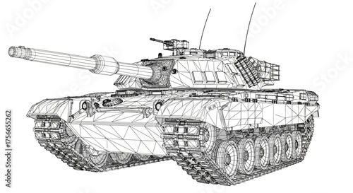 Wireframe illustration of an armored tank design  
