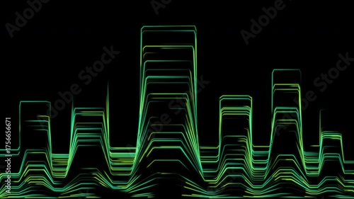 Seamless Loop Graphic Equalizer Green Lines on Black Background