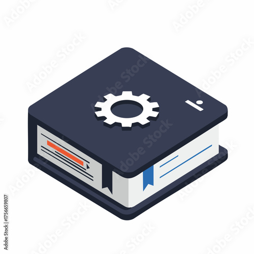 Isometric Detailed Knowledge Handbook with Gear Sign Education Symbol