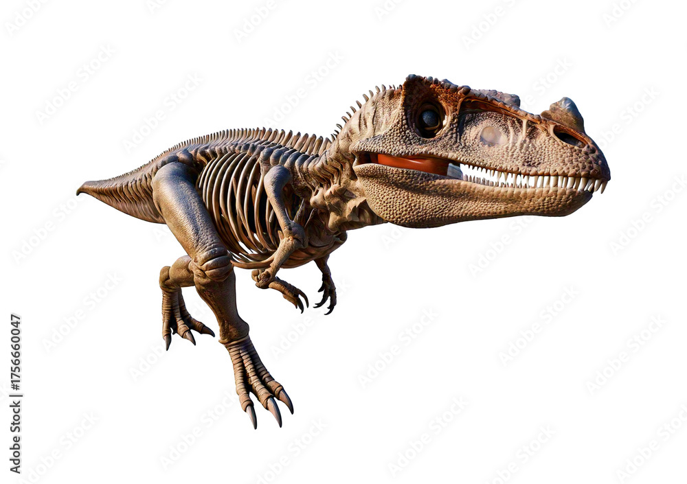 Fototapeta premium Detailed educational dinosaur model,full body,(ceratosaurus),Skeleton, isolated on transparent or white background