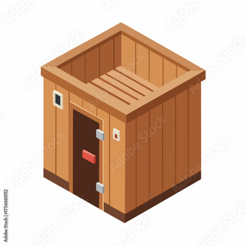 Isometric Wooden Sauna Room Structure Relaxation Therapy Wellness Illustration