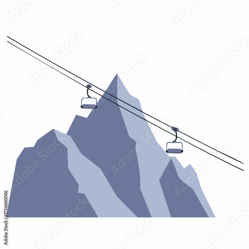 Simple Flat Illustration of Mountain with Cable Car Transportation System